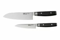 Yaxell Ran 36056, Set De Couteaux 3 Pièces, Santoku 16,5 Cm, Couteau Universel 12 Cm Et Aiguiseur à Couteaux